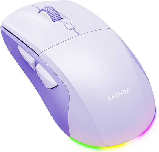 seenda MOU110 Wireless Bluetooth Mouse, Rechargeable & RGB, Purple | 2.4G USB & Bluetooth, Silent, 3-Level DPI, Right-Hand Ergonomic Mouse for Laptop, iPad, MacBook, Desktop Work & Casual Gaming