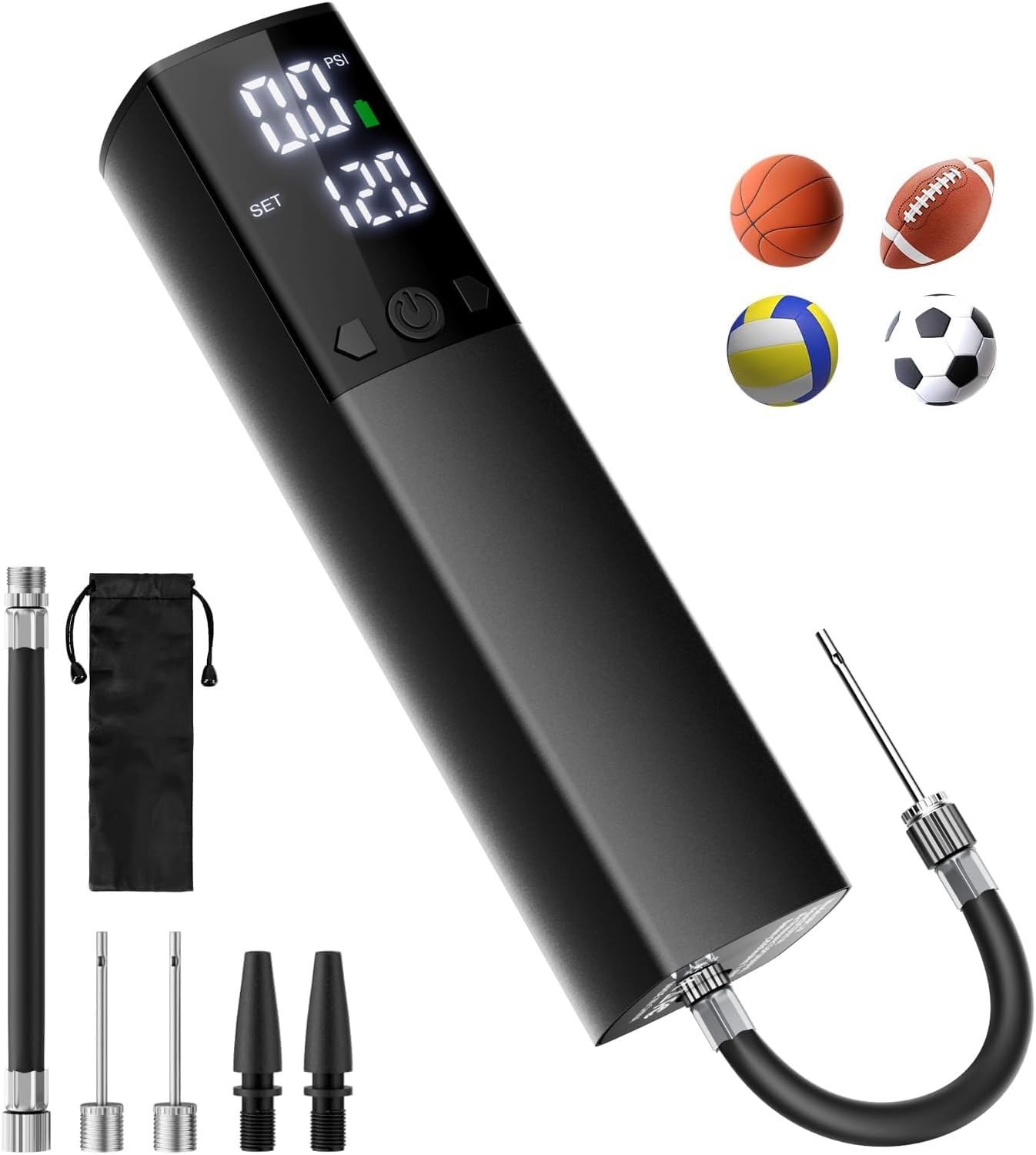 Electric Ball Pump,Smart Air Pump Portable Fast Inflation Accurate Pressure Gauge and Digital LCD Display for All Sport Balls Basketball Football Soccer Volleyball (2Pin & 2Nozzle & 1Spout)