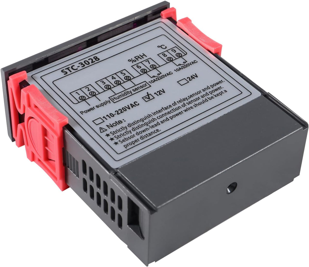 STC-3028 Temperature Controller 12V Temperature and Humidity Controller Meter with Integrated Sensor Dual Digital Display Thermometer Hygrometer Incubator Controller
