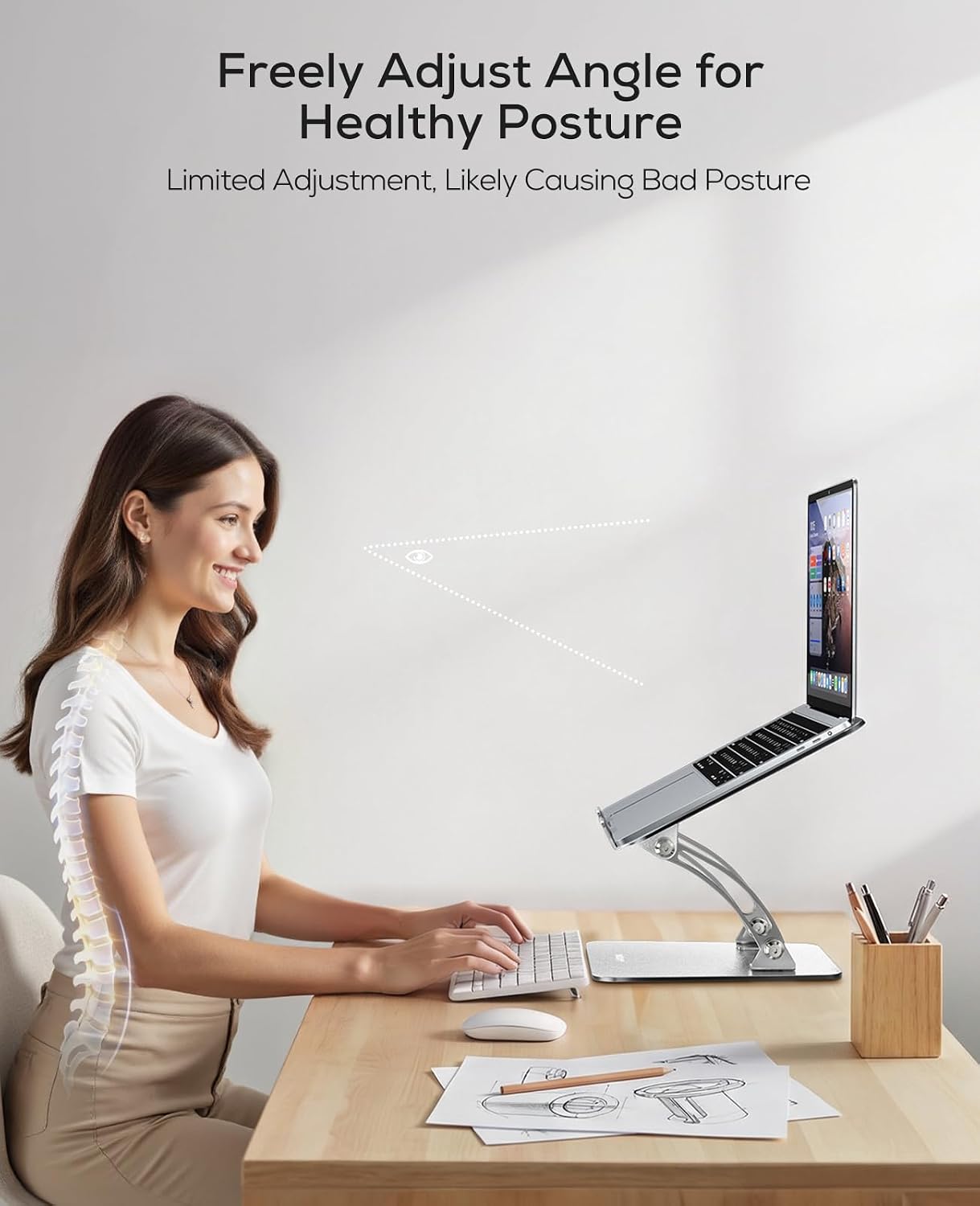 Nulaxy Ergonomic Adjustable Laptop Stand for Desk, Dual Foldable Computer Riser with Advanced Heat-Vent, Heavy-Duty Portable Notebook Holder for Posture Correction, Compatible with Mac 10-17" Laptops