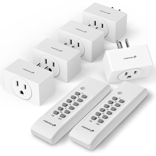 Fosmon Wireless Remote Control Outlet Plug Indoor, Battery Operated On/Off Light Switch for Electrical Outlet, Fan, Christmas Tree, No Interference, 15A/1875W, No Wiring & Expandable- 5 Pack