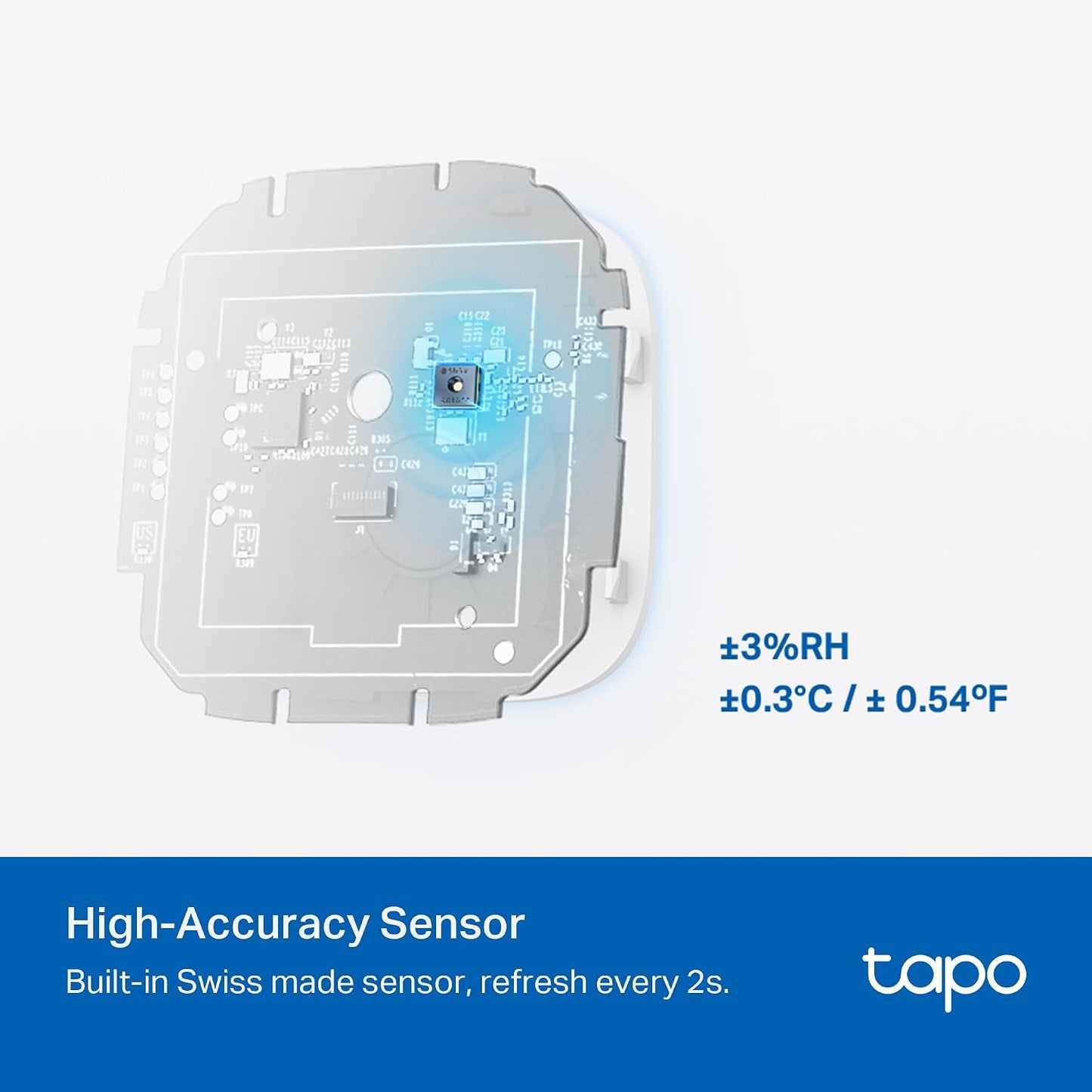 Tapo Smart Temperature and Humidity Monitor, 2.7" E-Ink Display, Swiss-Made Sensor, Real-Time Notification, Visual Graphics, Hub Required, White (T315)