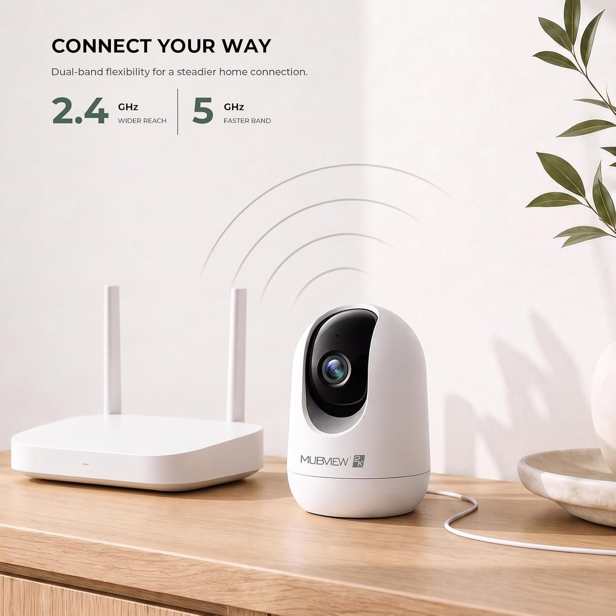 MUBVIEW Indoor Camera 2K,Pan Tilt 2.4/5 GHz Pet Camera with Phone App