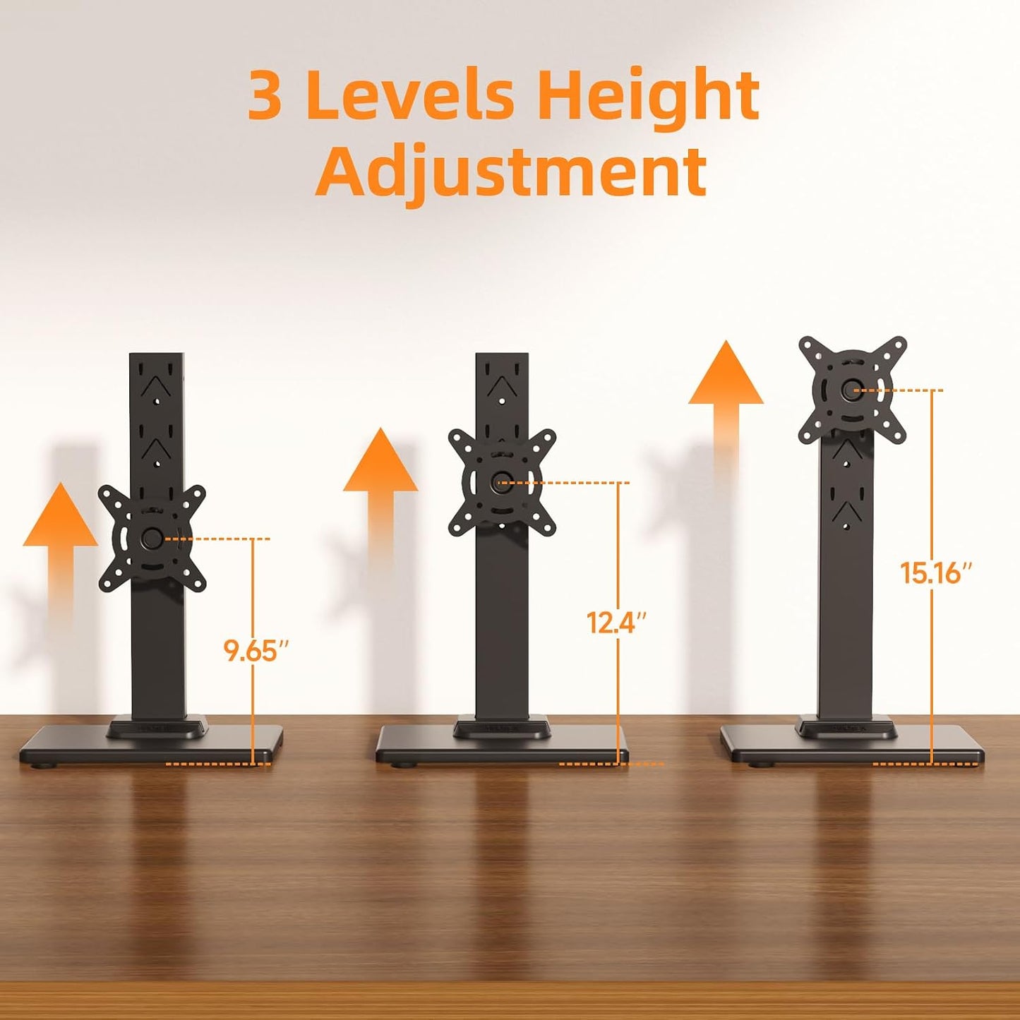 Suptek Single LCD Monitor Stand Mount Riser for 13-43 Inch Screen | Holds up to 44lbs, Free-Standing, Swivel, Height Adjustable, Rotation, 50-100mm VESA Base