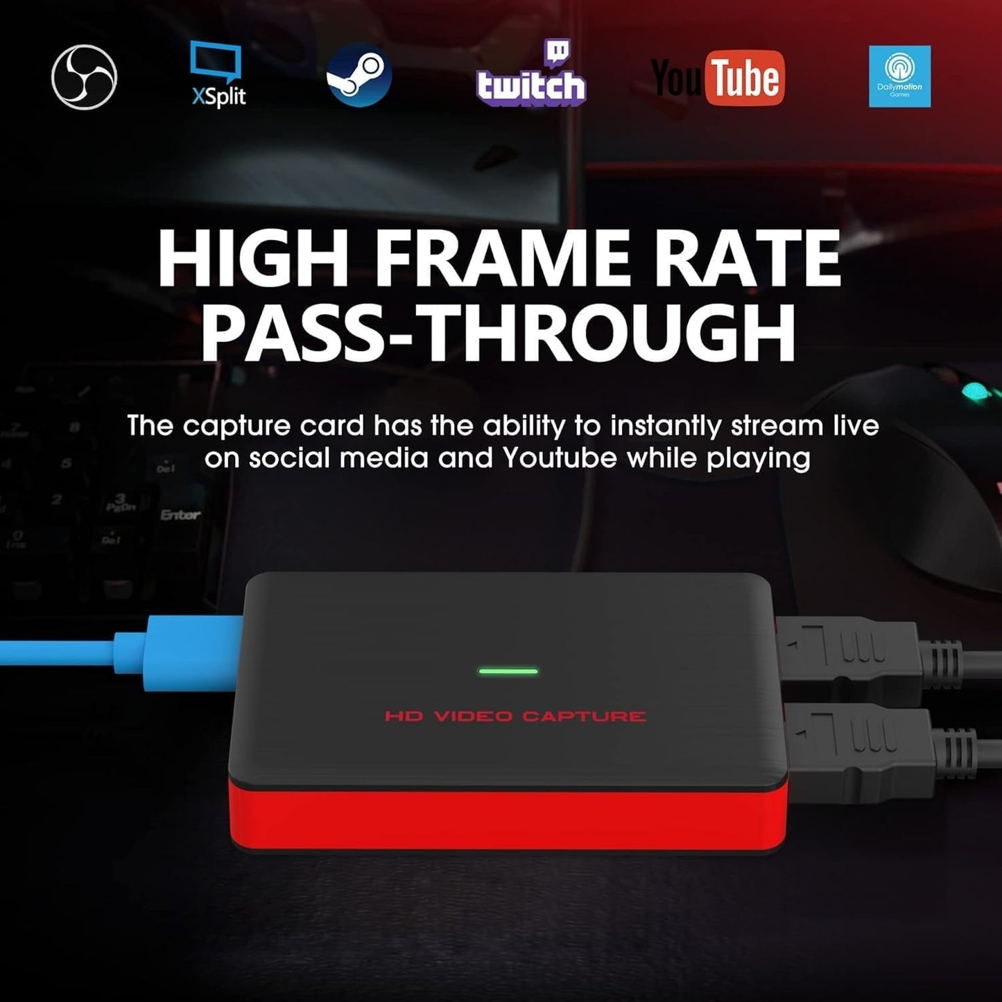 4K HDMI Game Video Capture Card, HD 1080P 60FPS Audio Video, Gaming, Live Streaming, USB 3.0 HDMI to USB Capture Card Compatible with Windows Linux Os X System Xbox 360,Wii U,PC