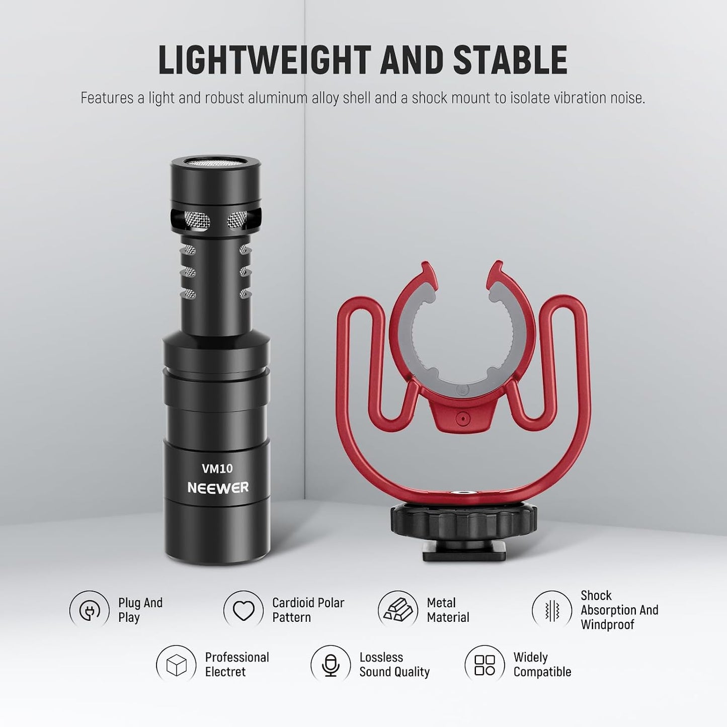NEEWER Plug & Play Vlog Microphone for Camera, 20-20KHz Mini Supercardioid Mic Compatible with Sony Canon Nikon iPhone Samsung Android Tablet Mac with 3.5mm TRS USB C OTG Shock Mount Windscreen, VM10