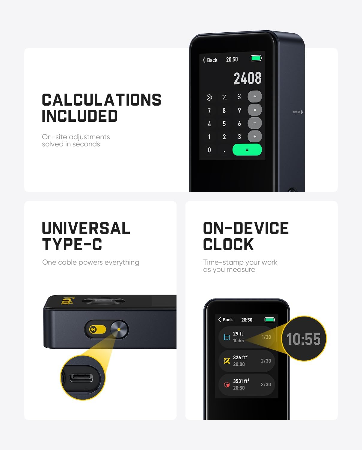 Fanttik Neo A11 Pro Laser Measure, Touch Screen, Angle Sensor, Bubble Level | 165Ft Laser Measuring Tool, Color Display, Distance Area Volume Measuremen, Data Storage, Type-C Rechargeable for Home DIY