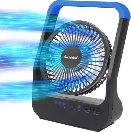 Gazeled Battery Operated Fan, Camping Fan Battery Powered, Super Long Lasting, 5'' Portable D-Cell Battery Powered Desk Fan with Timer, 3 Speeds, Quiet, 180° Rotation, for Office,Bedroom,Outdoor, F24