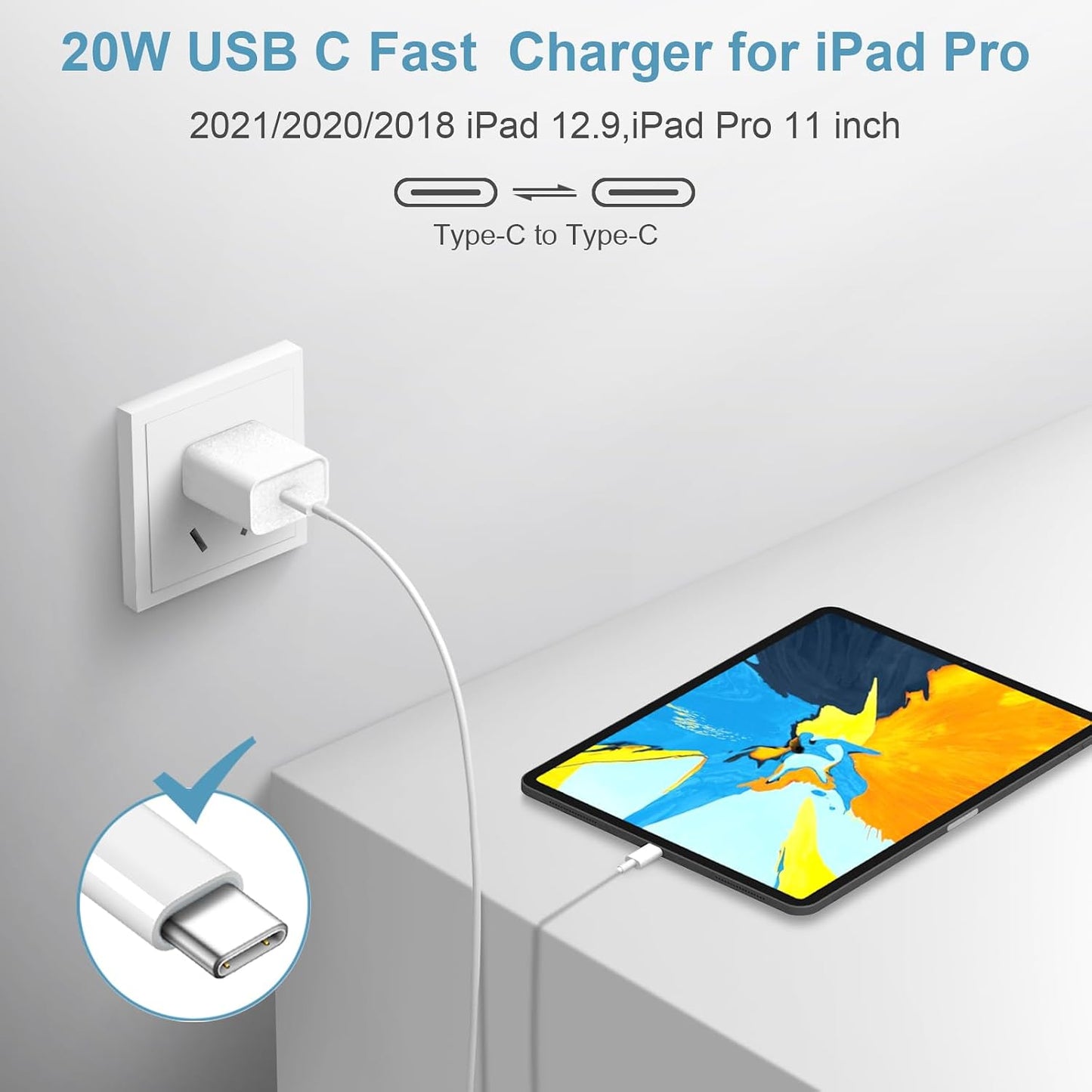 12FT iPhone 17 16 15 Charger Fast Charging Type C Charger USB C Charger | for iPhones, iPads,Tablets, Android phones,20W iPhone Charger USB-C Power Adapter,with Extra Long USB-C Charging Cables
