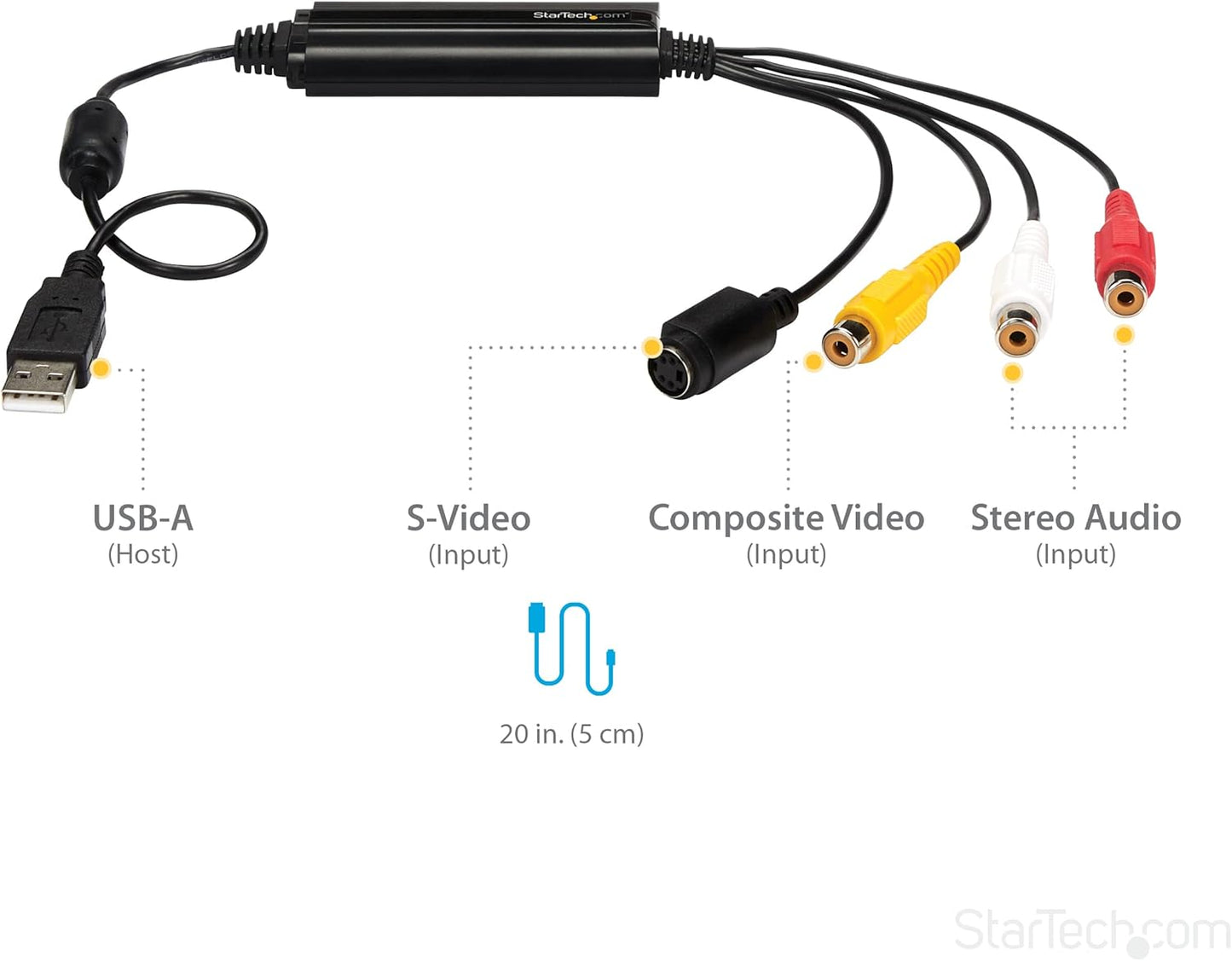 StarTech USB Video Capture Adapter, Windows Only, Cable (SVID2USB232) | S-Video/Composite to USB 2.0 SD Video Capture Device Cable, TWAIN Support, Analog to Digital Converter for Media Storage