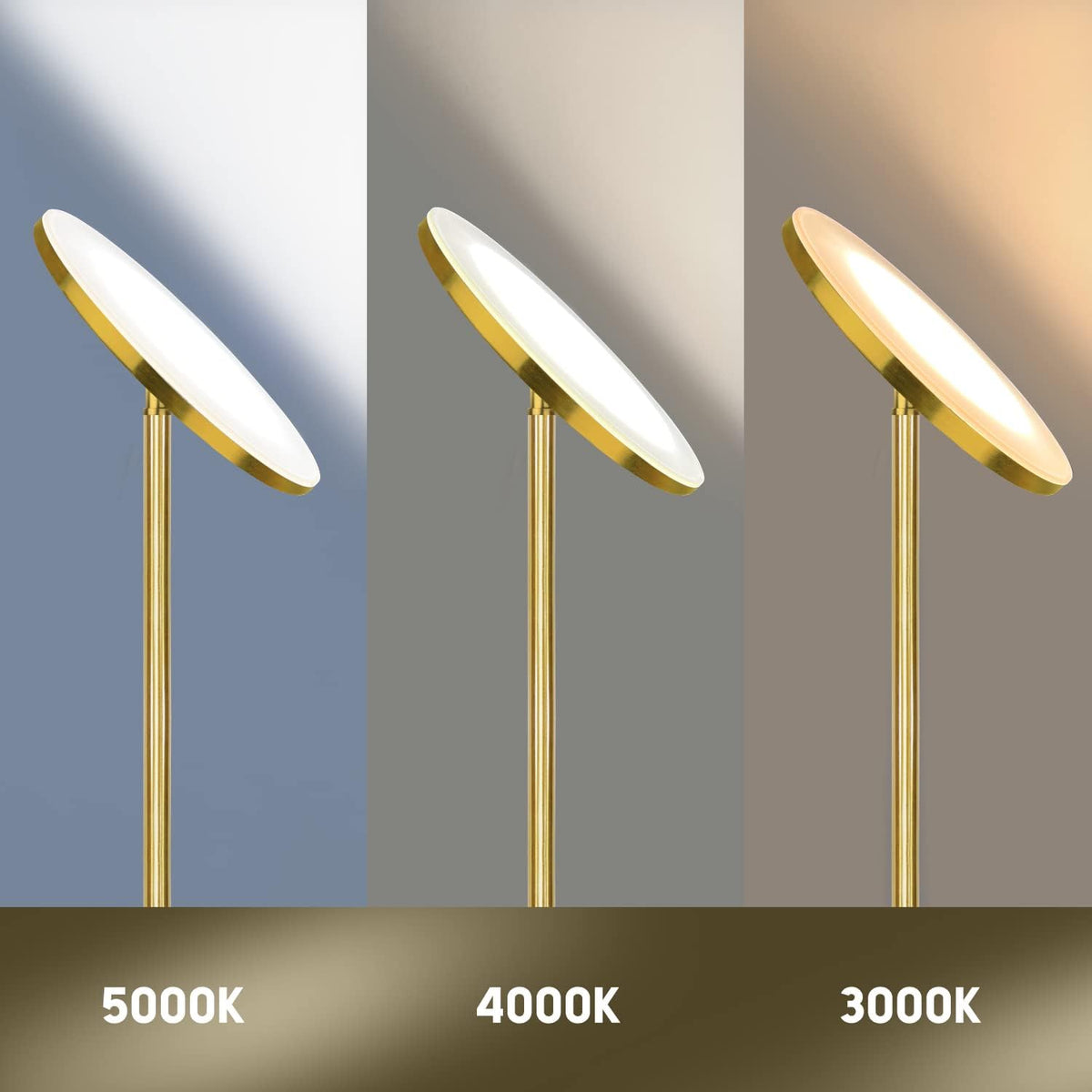 JOOFO LED Torchiere Floor Lamp with Remote, Stepless Dimmable, Brushed Gold