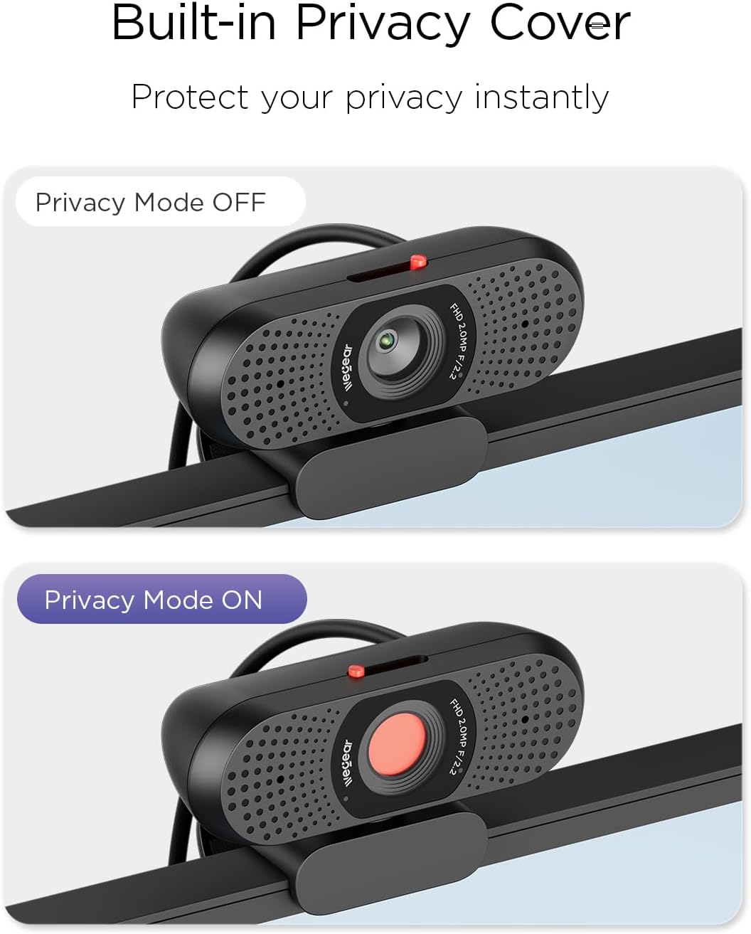 wegear Full HD 1080p Webcam for PC, Laptop & Desktop, Built-in Dual Microphones, Privacy Cover, 85°FOV, Fixed Focus, Plug & Play USB-A Computer Camera for Zoom, Teams, FaceTime, Google Meet, Streaming