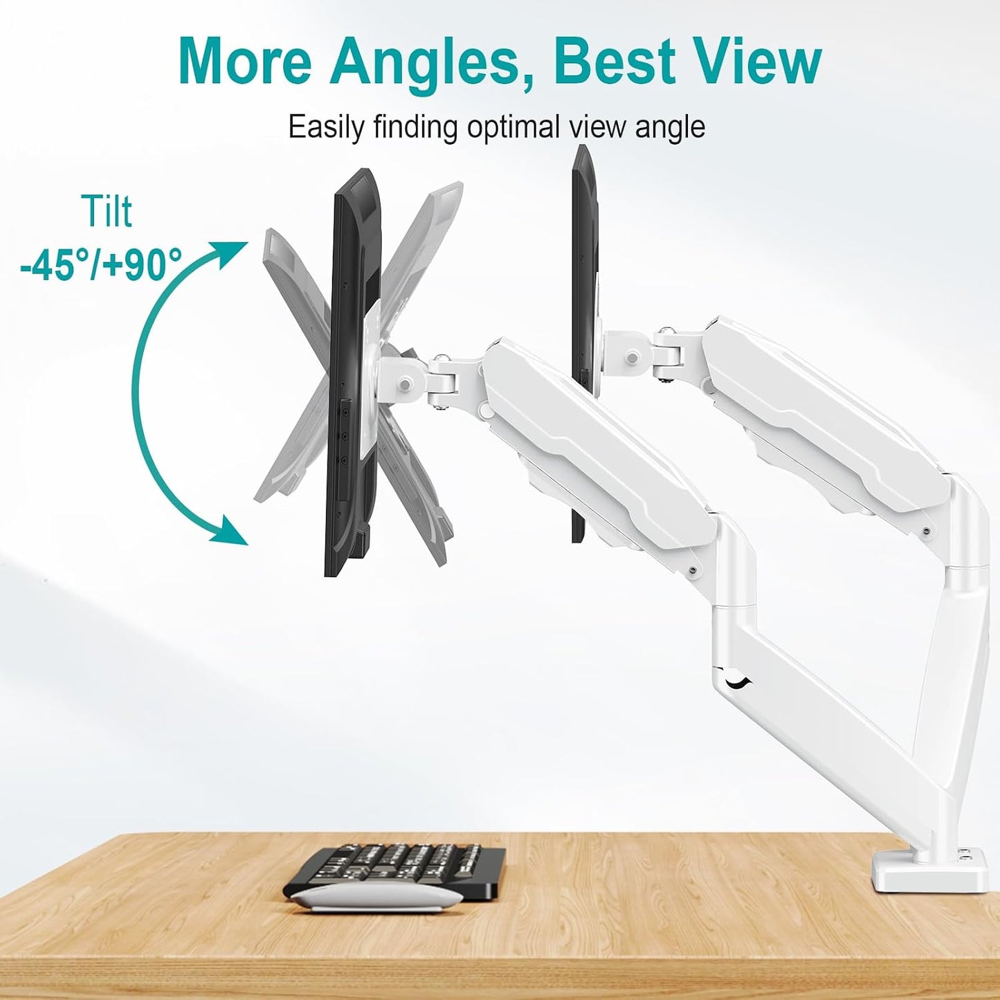 MOUNT PRO Dual Monitor Mount Fits 13 to 32 Inch Screen, Height Adjustable Monitor Stand for 2 Monitors, Full Motion Display Arm Holds up to 19.8lbs Each, Computer Desk VESA Mount, White