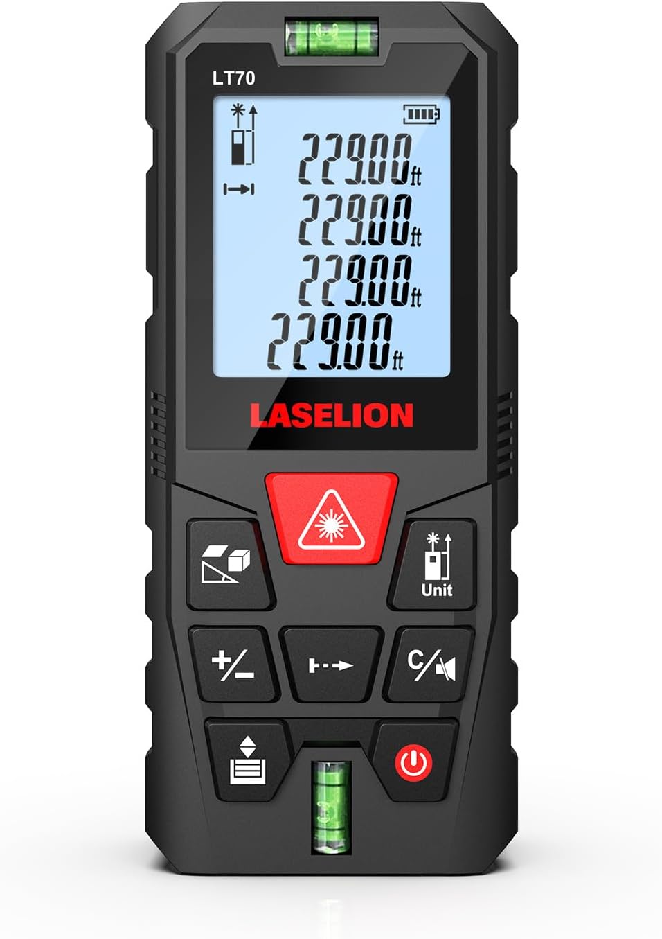 LT70 Laser Measure, 229ft/70m Laser Measurement Tool, with 2 Bubble Levels, Measuring Tool 4 Units Conversion、LCD Backlit Display, IP54 Waterproof, Pythagorean Mode for Distance, Area, Volume