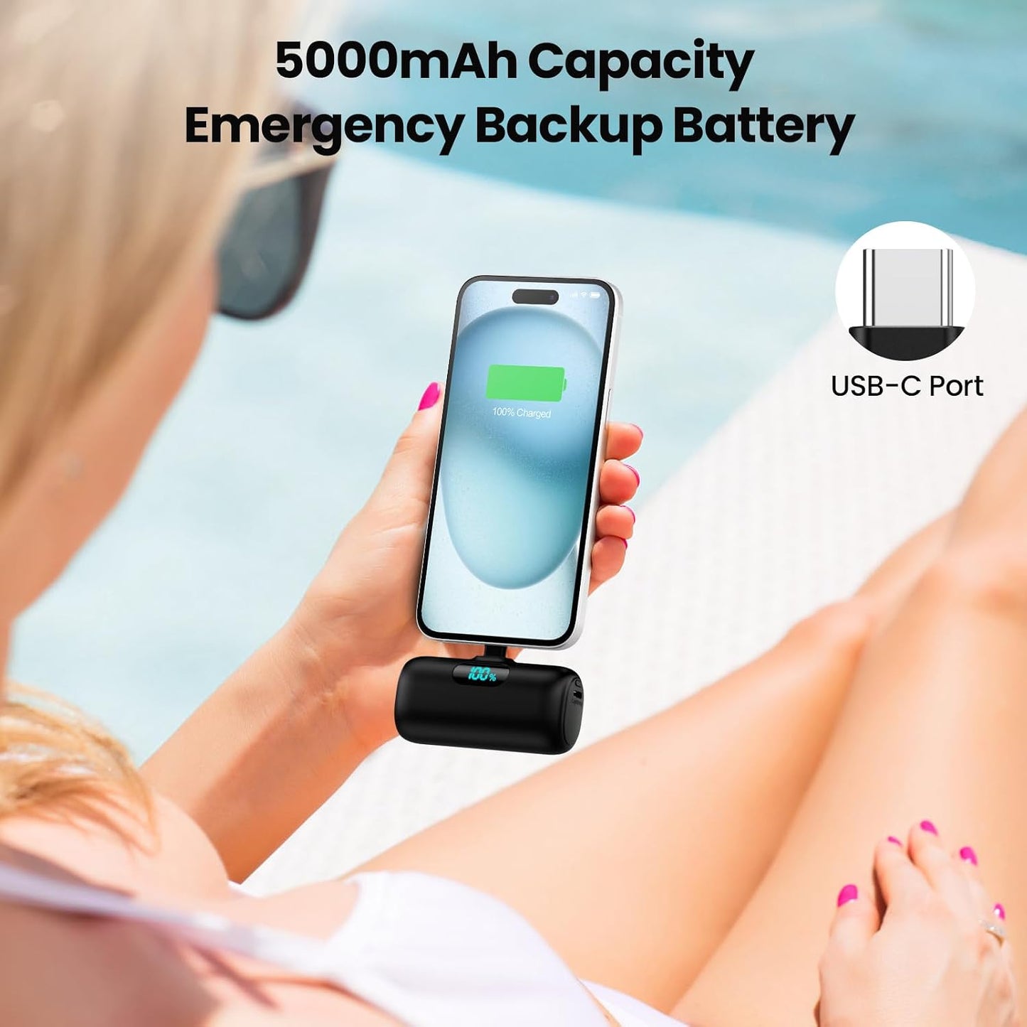 Mini Portable Charger USB C Power Bank,Upgraded 5000mAh PD Fast Charging Battery Pack Built-in USB-C Connector Travel Essential for iPhone17/17Pro/17Pro Max/Air/16 Plus/16Pro Max/15 Series,Android