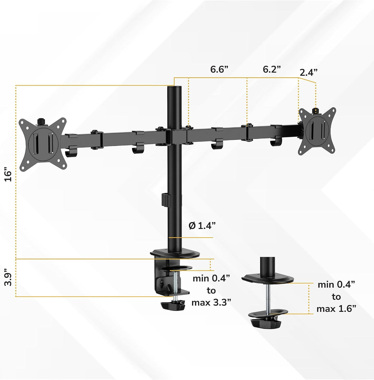Mount-It Dual Monitor Arm, Heavy Duty Desk Mount for 2 Screens 13-32 in | Up to 19.8 lbs Each, Full Motion Tilt Swivel Rotate, VESA 75x75 100x100, Steel, Cable Management, C-Clamp or Grommet, Black