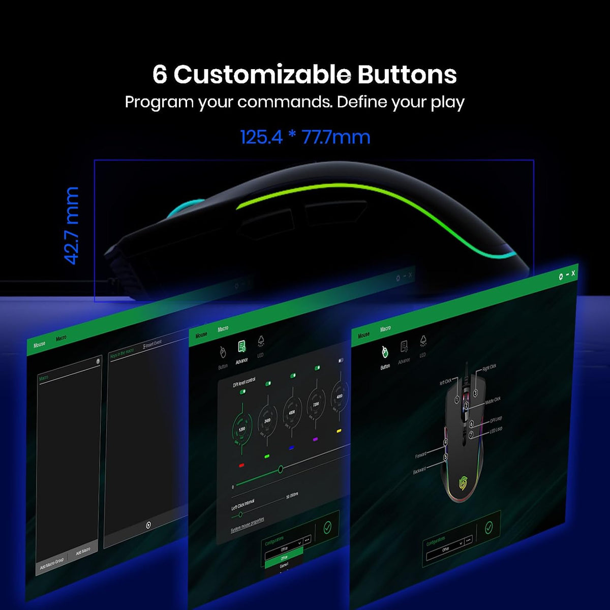 Wired Gaming Mouse - Computer Corded Mouse with 6 Programmable Buttons | Up to 7200 DPI Optical Sensor, RGB Lighting, for PC Laptop, Black ( Cool Viper)