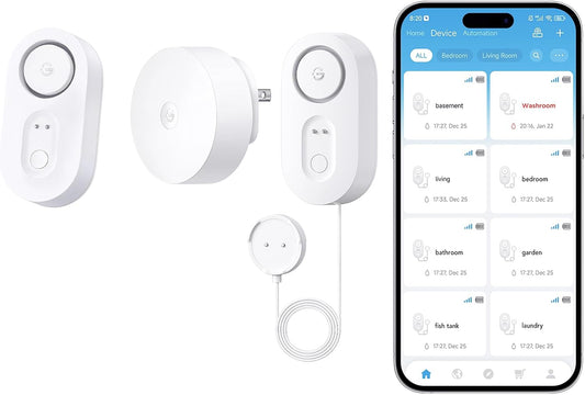GoveeLife Upgraded Smart Water Leak Detector 1s and with Water Leak Detector 1s Sensor Cable,WiFi Water Sensor with SMS/Email/APP Push and Sound Alarm, 5-Year Battery Life, Suit for Home, Basement