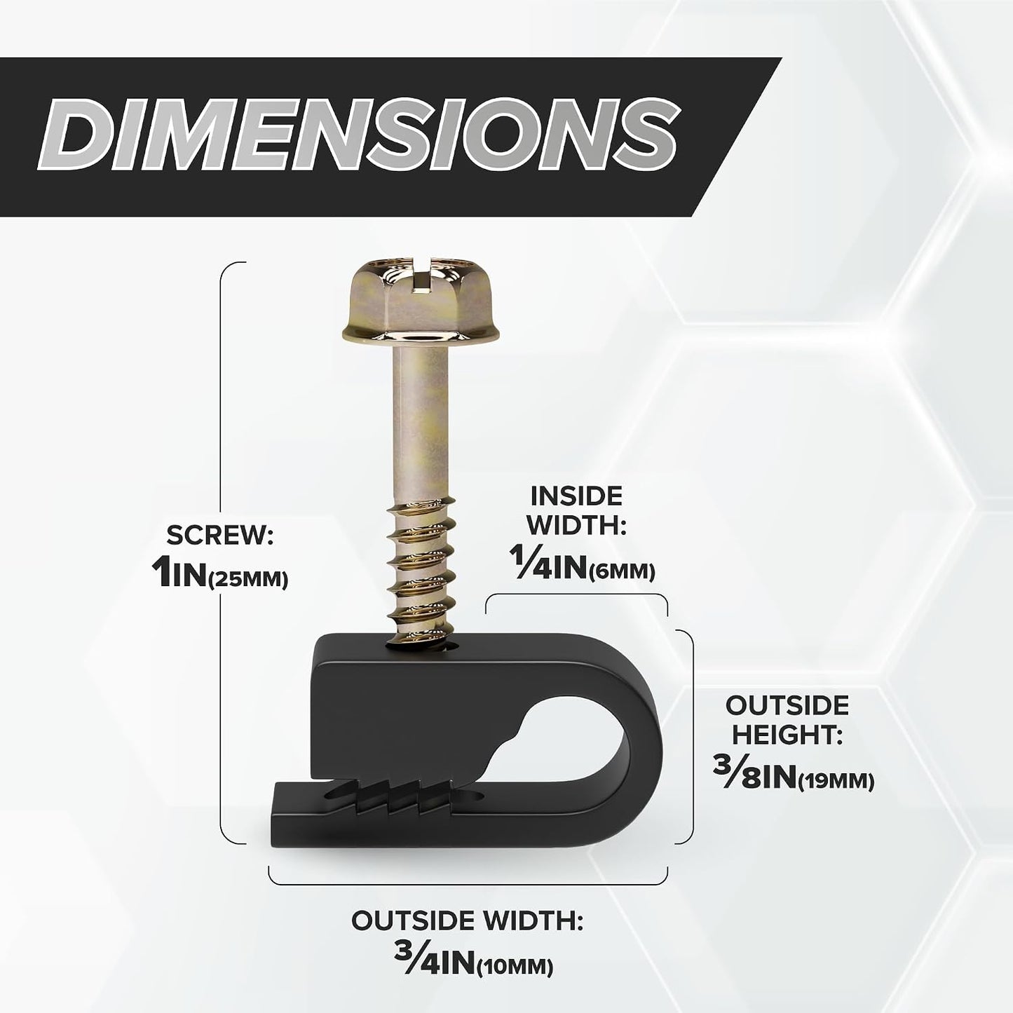 THE CIMPLE CO Single Cable Clips with Screws - 1/4 Inch Coaxial Cable Clamps Outdoor - Exterior Cord Management for Coax, CAT Ethernet, Electrical Wire - Screw Clamps for Wires - 100 PCS, Black