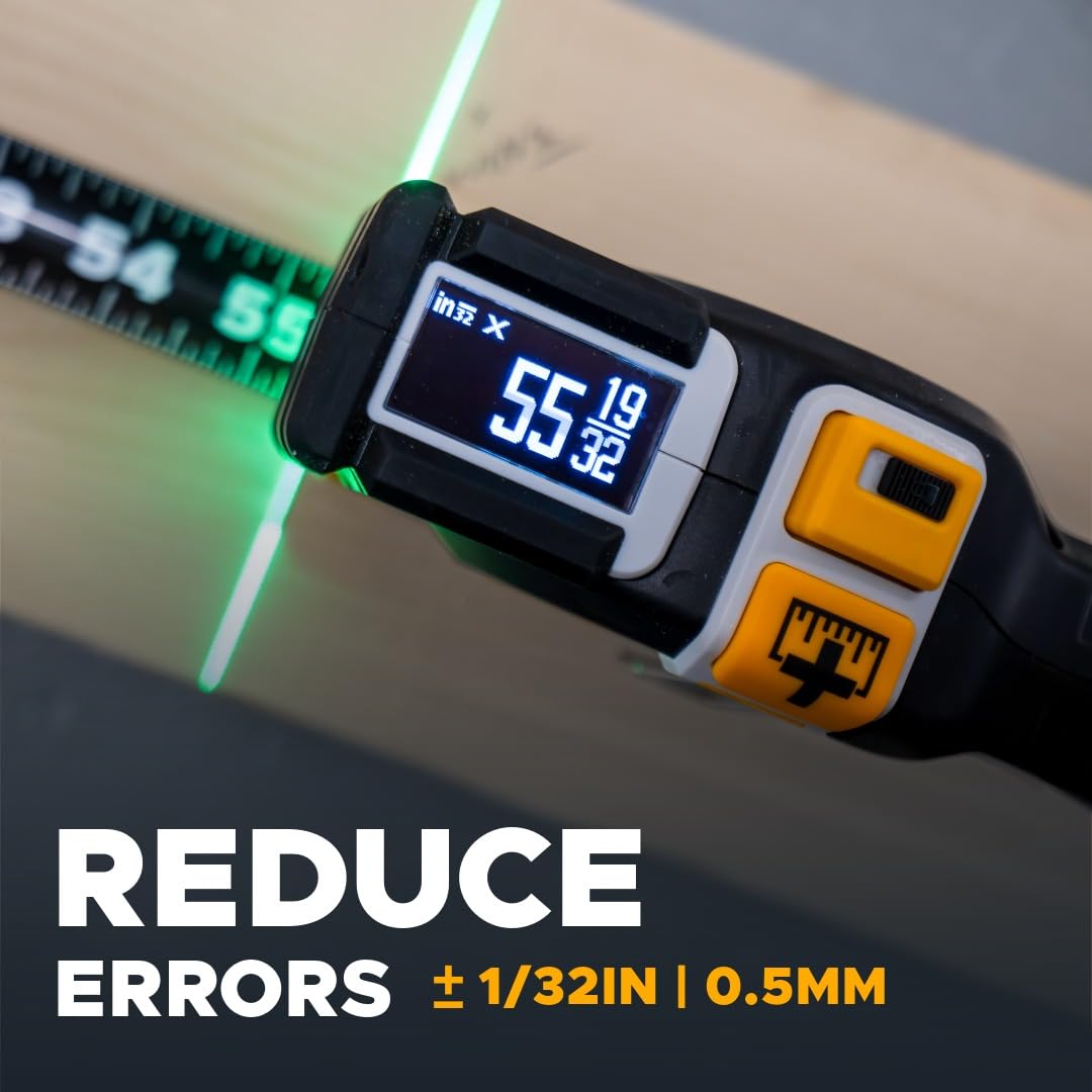 REEKON T1 Tomahawk 25 ft Digital Tape Measure for the Job Site | Professional Measuring Tool with Green Laser Line, E-Paper Display, 1,000+ Measurement Memory, Bluetooth, 20 Hr Battery Life