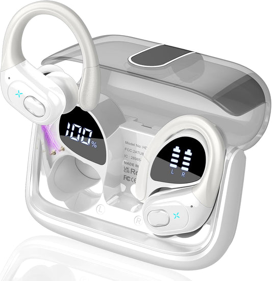Wireless Earbuds 75H Bluetooth 5.4 Sport Headphones with Earhooks, White