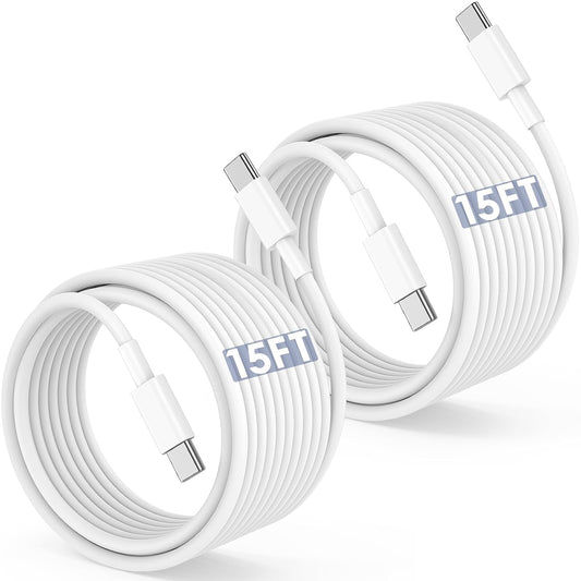 Long USB C to USB C Cable 15FT for iPhone 17 16 15 Pro Max,60W Fast Charging Type C to Type C Charger Cord for iPhone 17 16 15/16 15 Plus/17 Air/17 16 15 Pro, iPad Pro/Air,MacBook,Galaxy S25-White