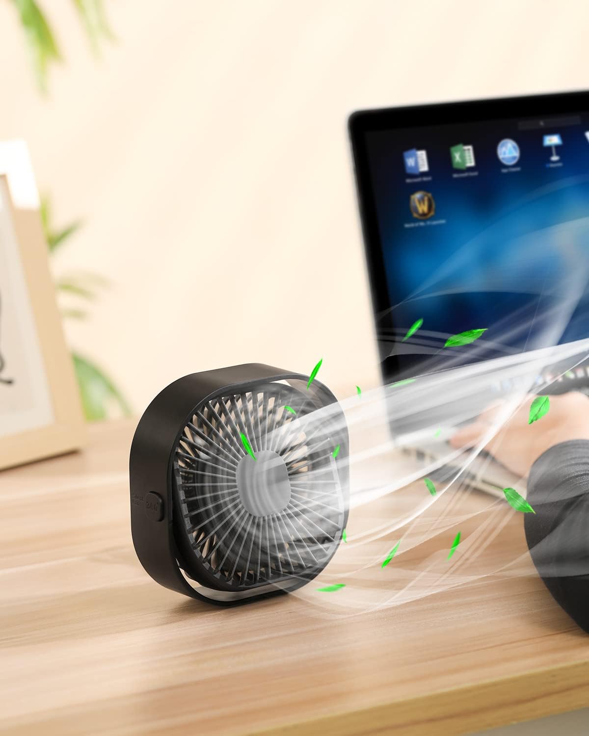 RJVW 4 Inch Small USB Desk Fan, 3-Speed & 360°Rotatable Cooling Fan | USB-Powered Desktop Fan for Home Office Bedroom Dorm Indoor Outdoor Summer Gift