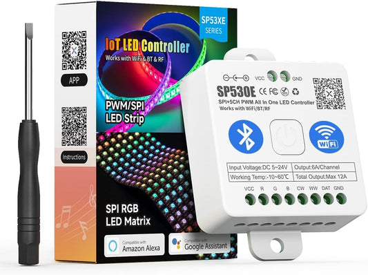 BTF-LIGHTING SP530E WiFi Alexa Bluetooth LED Controller Support PWM Monochrome CCT RGB RGBW RGBCCT or SPI TTL IC Chip LED Strip/Matrix WS2811 WS2812B WS2813 WS2814 WS2815 SK6812 etc DC5V DC12V DC24V