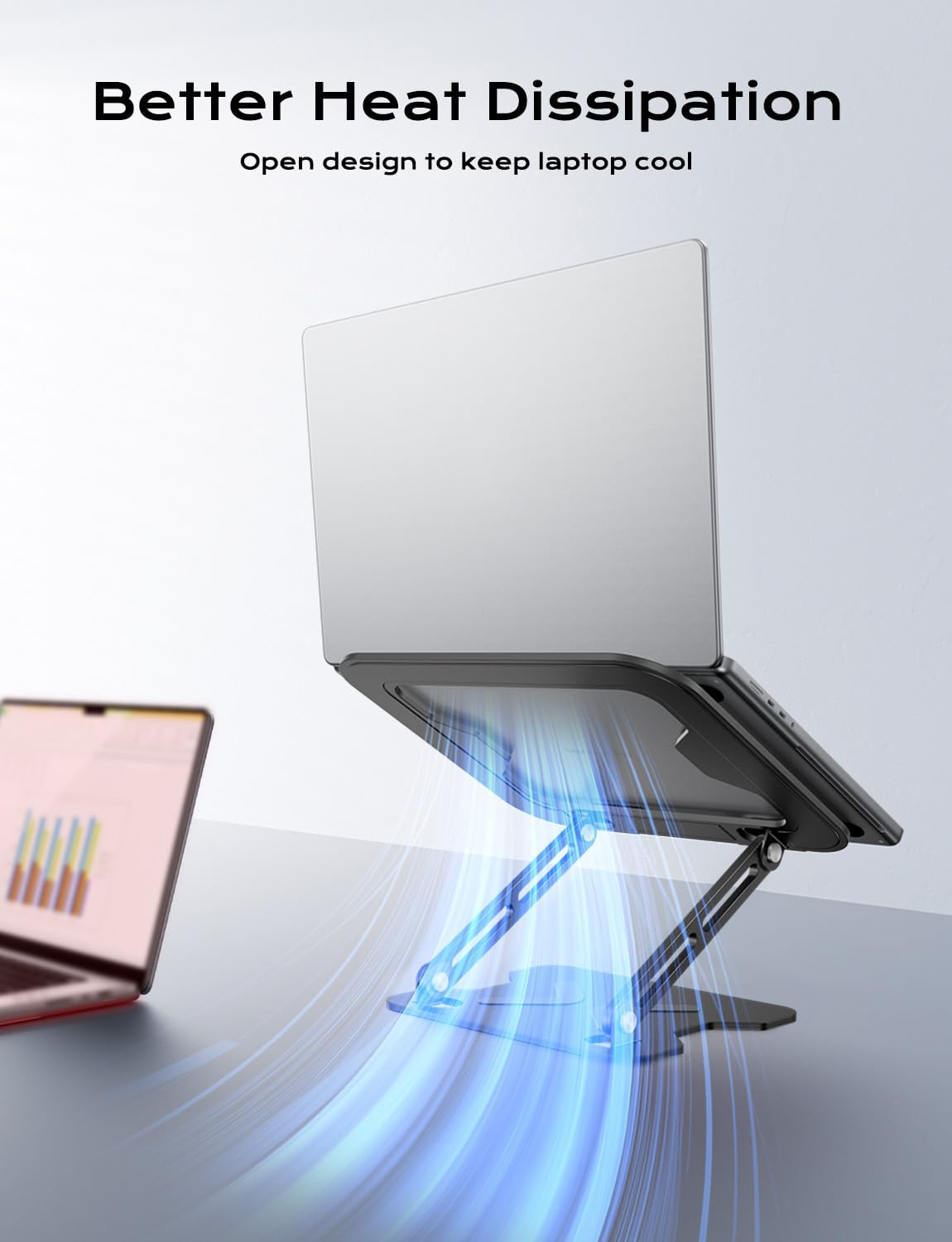 JCZT Adjustable Laptop Stand for Desk, Metal Foldable Laptop Riser, Black | Ergonomic Portable Laptop Stand, Ventilated Cooling Computer Notebook Holder for MacBook Air Pro, All 10-16'' Laptops