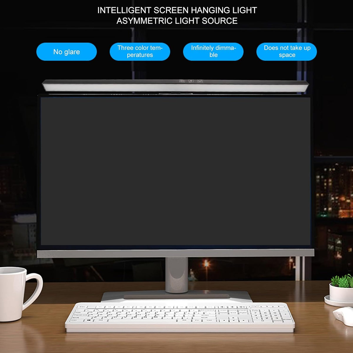 BORDSTRACT LED Monitor Light Bar, Stepless Dimming & 3 Color Temperature Adjustable Anti Glare Eye Care USB Computer Lamp Ultra Wide Lighting Weighted Clip On Desk Lamp for All Computer Scree (White)