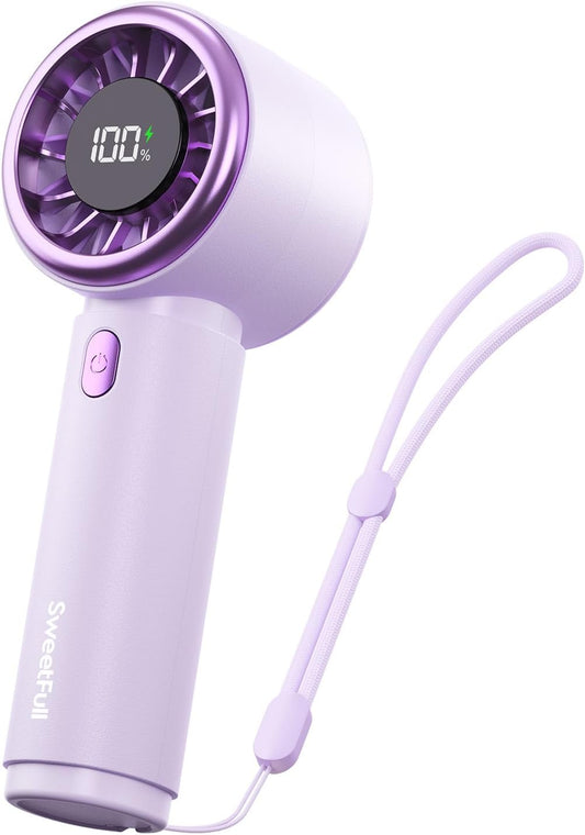 SWEETFULL Portable Handheld Fan, Mini Rechargeable Personal Hand Fan | Strong Airflow, Pocket-Sized, Up to 12H, 5 Speeds, Quiet Cooling Travel Essentials, Cute Gifts for Women, Girls, Lash, Makeup
