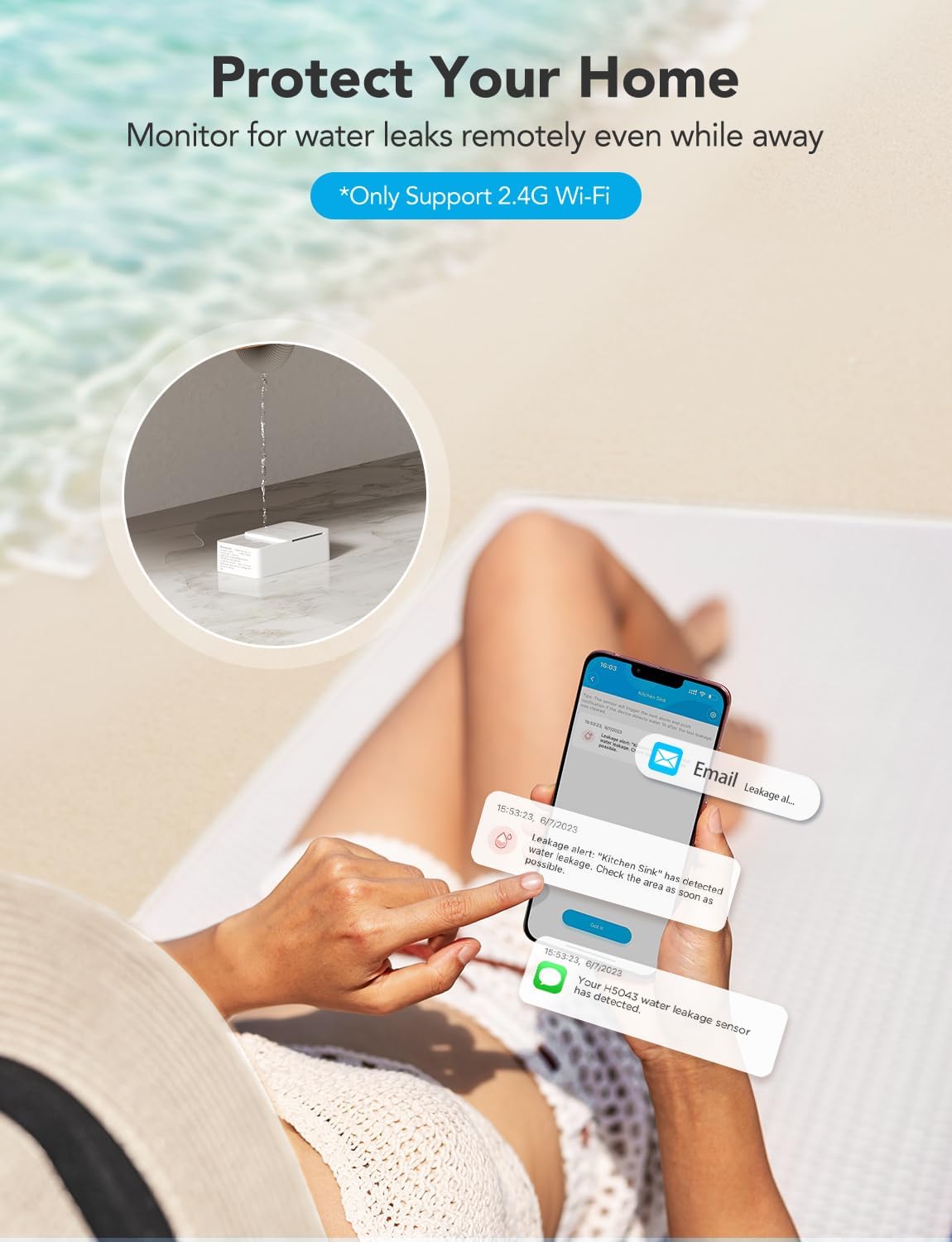 GoveeLife Smart Water Leak Detector 2 with 1968ft Ultra-Long Range, 6 Pack | WiFi Water Sensor with SMS/Email/APP Push and Sound Alarm, 5-Year Battery Life, IP66, Suitable for Home, Basement, Kitchen