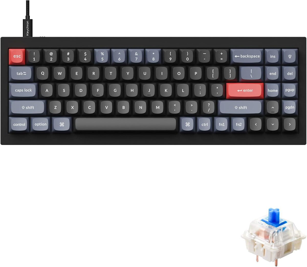 Keychron Q7 Wired Custom Mechanical Keyboard, 70% Layout QMK/VIA Programmable Macro with Hot-swappable Gateron G Pro Blue Switch Double Gasket Compatible with Mac Windows Linux (Black)