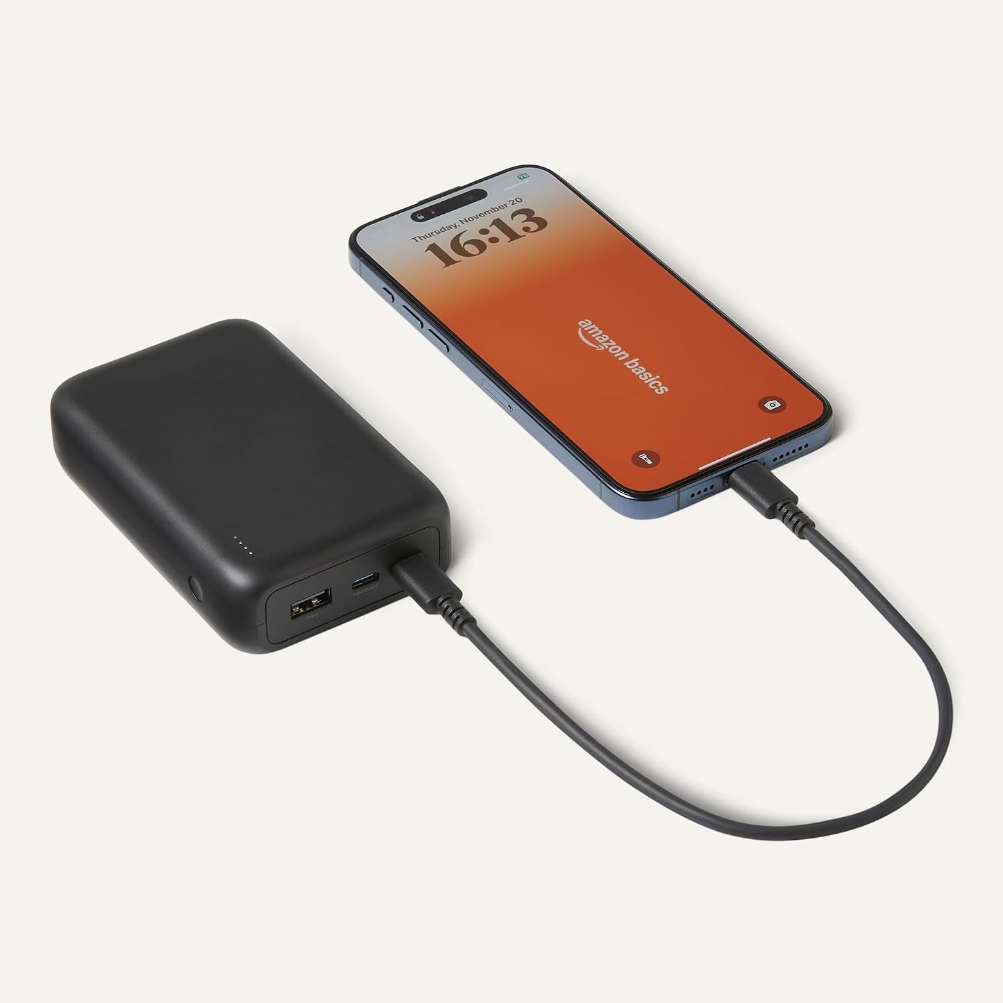 Amazon Basics High-Capacity Portable Charger Power Bank with 3-Port Output, 20,000 mAh, Black