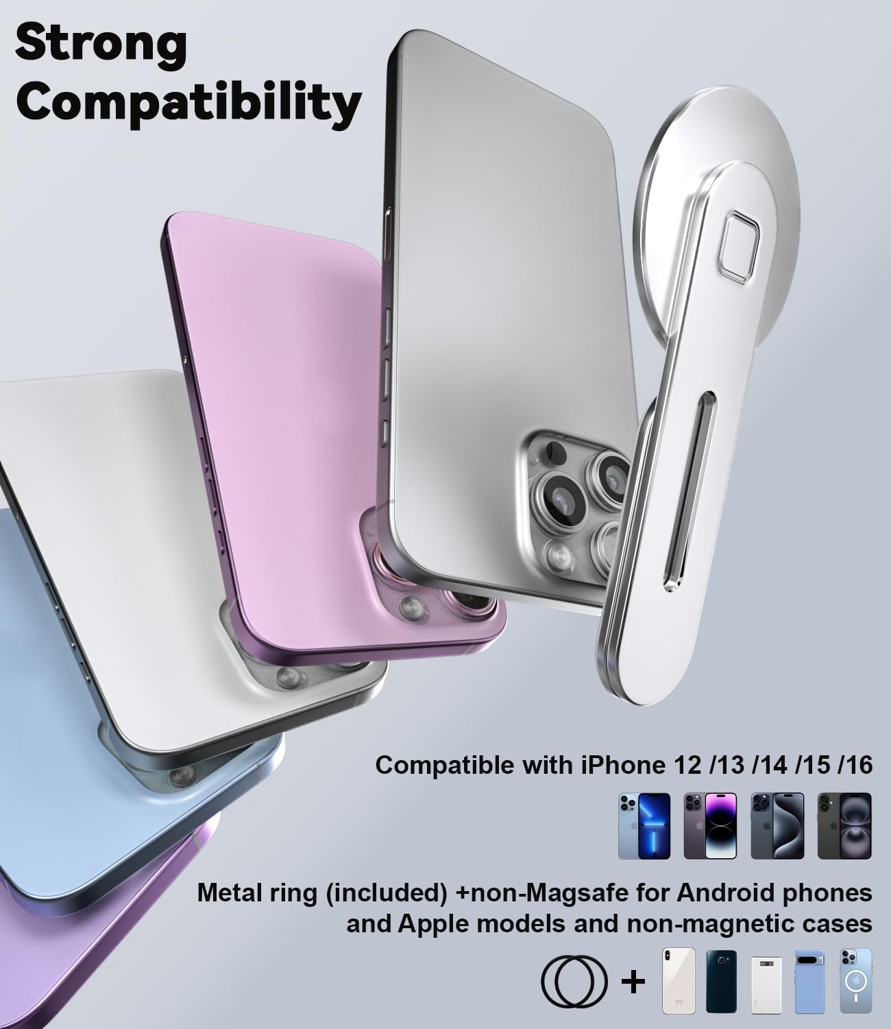 CloudValley Magnetic Laptop Phone Holder for iPhone 17/16/15/14/13 MagSafe | Adjustable Phone Monitor Side Mount, Slim Portable Foldable Computer Expansion Bracket, Silver