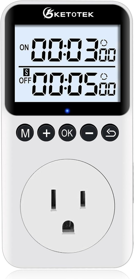 KETOTEK KTTS02 Repeat Cycle Timer Outlet Plug in Timer Switch Socket