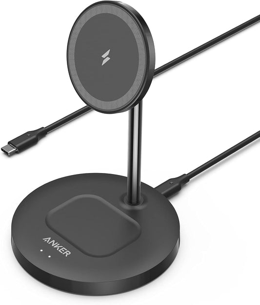 Anker PowerWave 2-in-1 MagSafe Compatible Wireless Charging Stand | Magnetic Dual-Device Dock Lite for iPhone 16 / 15 / 14 / 13 Series, AirPods 2 / Pro, and More (Adapter Not Included)