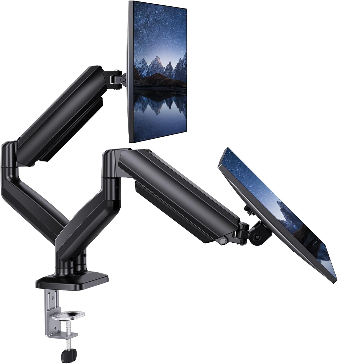 HUANUO Dual Monitor Mount for 2 Monitors up to 32 inches, Each Arm Holds Max 22lbs, Dual Monitor Stand with Advanced System, Height-Adjustable/Tilt/Swivel/Rotate, VESA Standard 75mm or 100mm