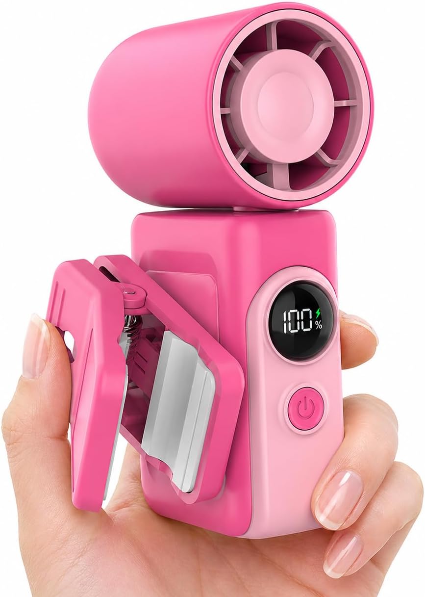 Hotsales Clip-On Portable Fan for Strollers, Handheld Turbo Fan for Travel | Small But Mighty Mini Fan, Detachable 360° Rotating Clip, LED Display, Rechargeable, Summer Outings, Gifts For Women And Men