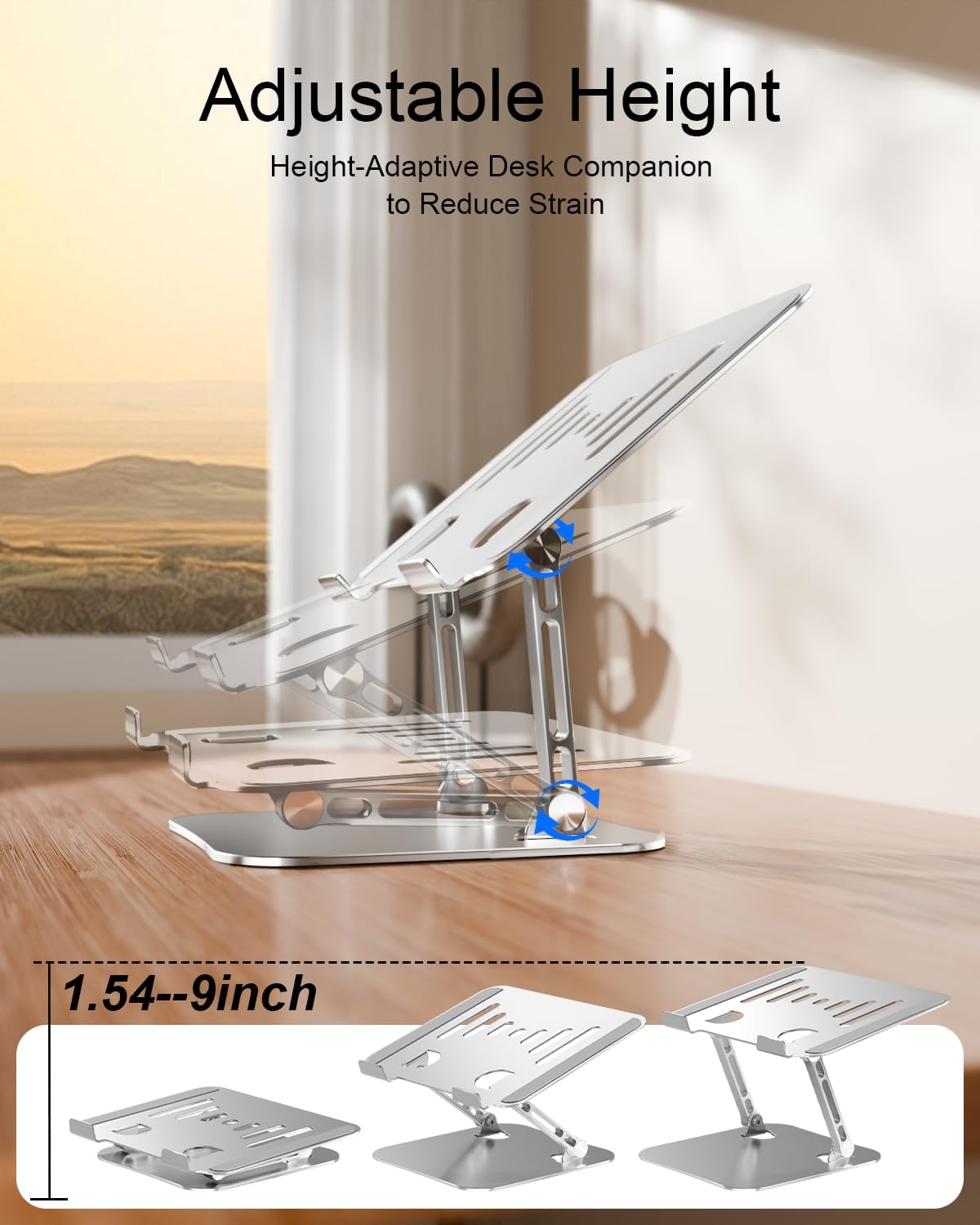 Laptop Stand for Desk, Adjustable Laptop Riser Holder | Aluminum Foldable Desktop Book Stands, Ventilated Cooling Computer Notebook Stand with 10-17" (Silver)
