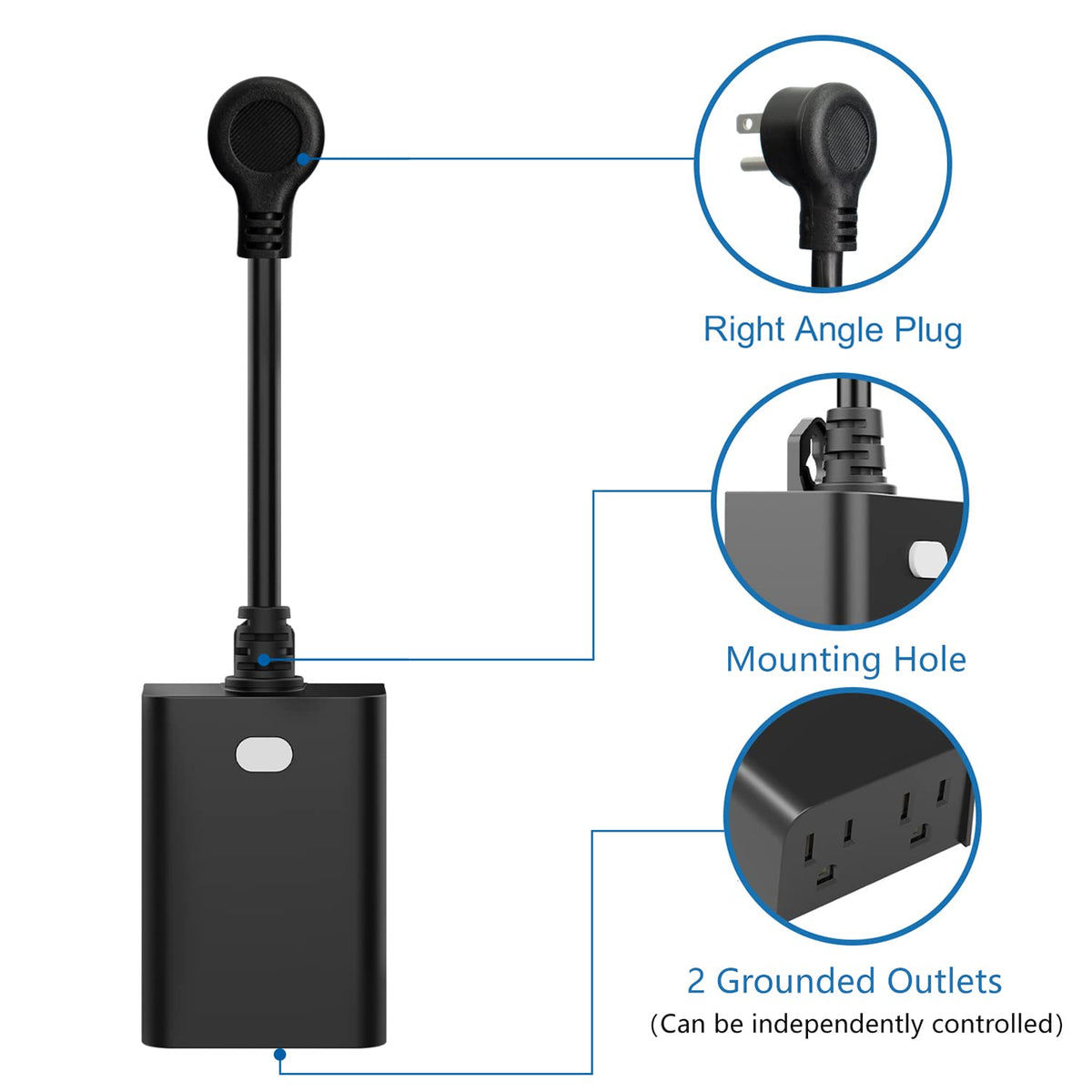 New One Outdoor Smart Plug, 2.4G WiFi Outdoor Outlet with Dual Outlets, Compatible with Alexa, Google Home, Smart Life, Wireless Voice Remote Control, IP65 Waterproof, 125V 15A ETL FCC Certified