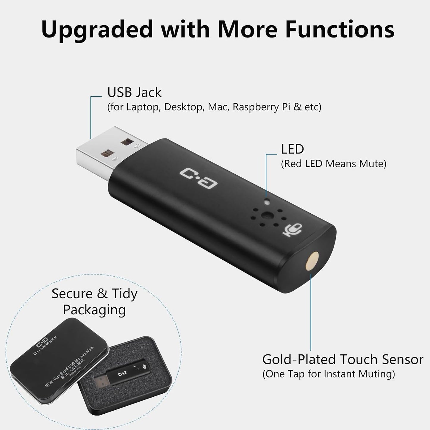 Upgrade USB Microphone with Touch Mute for Laptop & Desktop Computer | Plug-and-Play Condenser Mic with Mute LED Indicator, Clear Audio for Calls, Meetings, Study & Travel