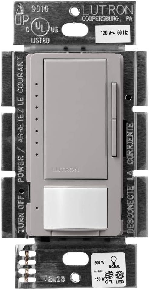 Lutron Maestro Motion Sensor Dimmer Switch for Bathroom, Garage, Laundry Room, and Closet, Occupancy and Vacancy Sensor, Single-Pole/Multi-Location, No Neutral Req, MSCL-OP153M-GR, Gray