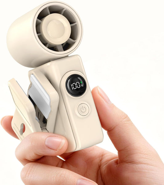 Clip-On Portable Fan for Strollers, 13500RPM Mini Handheld Turbo Travel Fan | Rechargeable 360° Rotatable, LED Display, 4 Gear High Speed Turbo, Travel Cruise Concert Office Makeup Ideal, Women Men Gifts