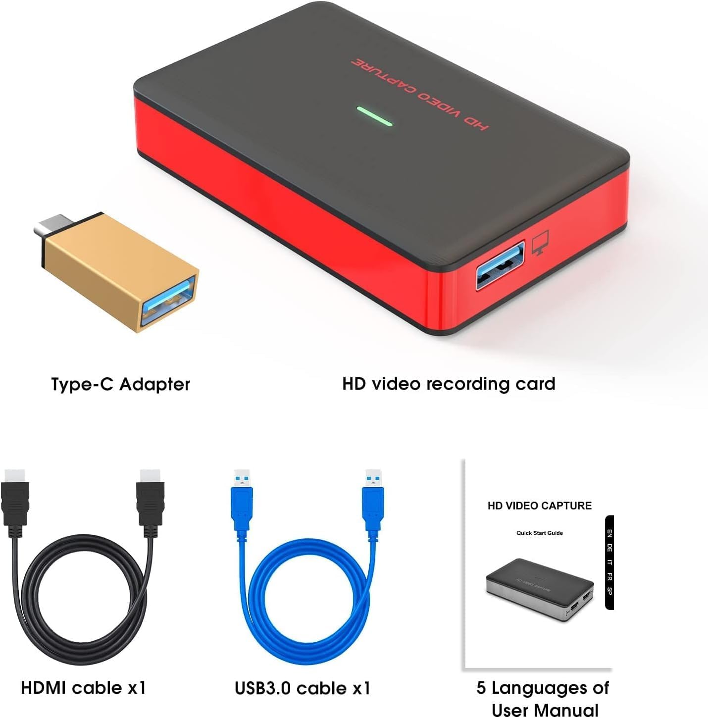 4K HDMI Game Video Capture Card, HD 1080P 60FPS Audio Video, Gaming, Live Streaming, USB 3.0 HDMI to USB Capture Card Compatible with Windows Linux Os X System Xbox 360,Wii U,PC