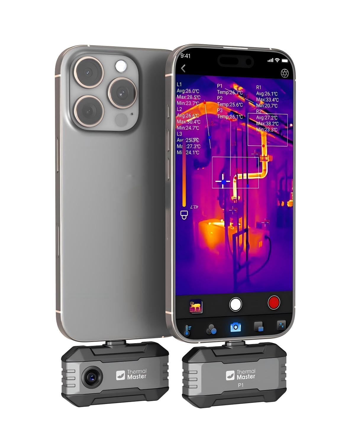 Thermal Master P1 Thermal Camera for USB-C iOS/Android, 320x240 Resolution | -4°F to 1112°F, ±3.6℉ Accuracy Thermal Imaging Camera for Home, HVAC, Electrical and Auto Inspections (P1 Grey)
