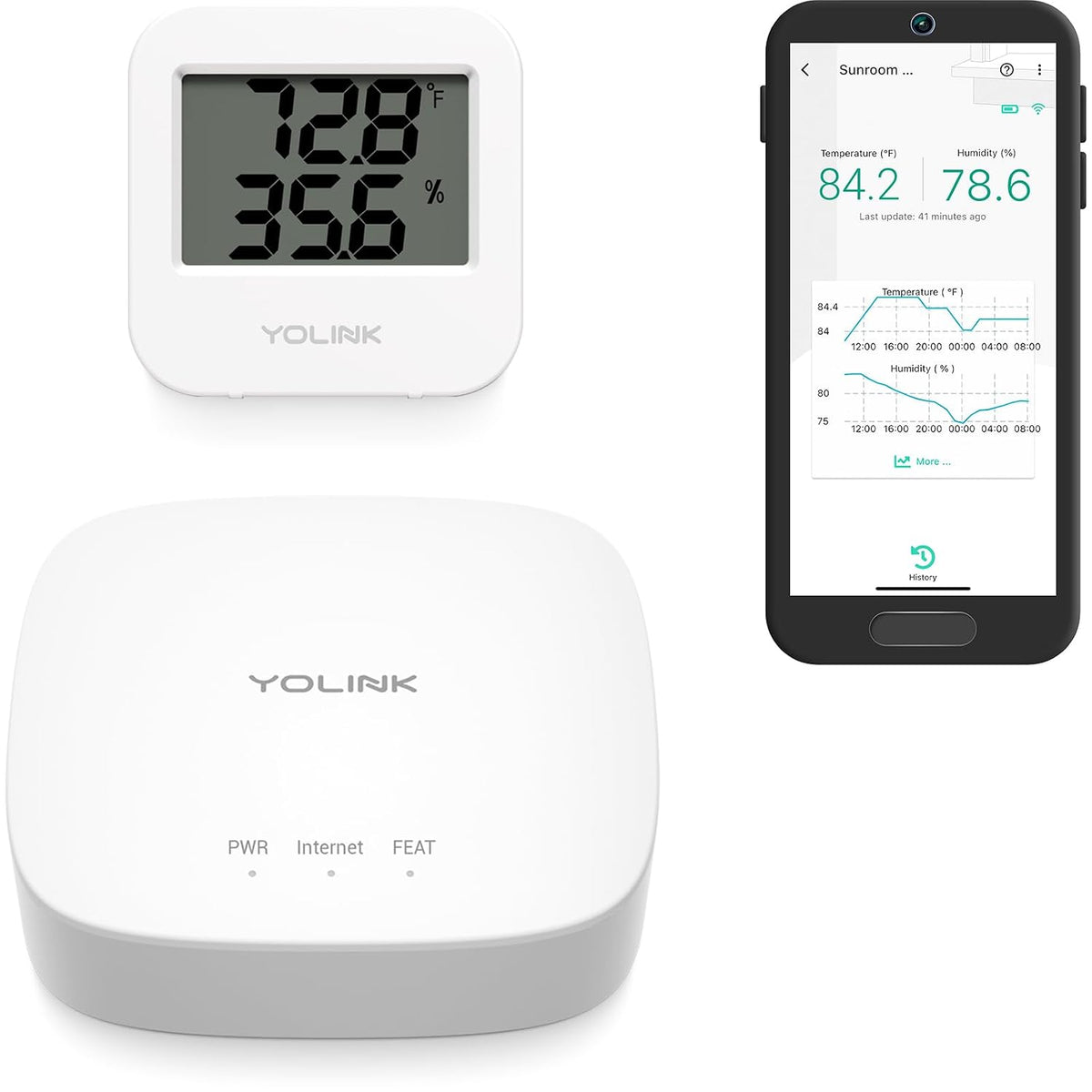 Smart Wireless Temperature Sensor/Humidity Sensor Wide Range (14 to 122 Degrees) for Fridge Monitoring Pet Cage/Tank Monitoring, Smartphone Alerts, Compatible with Alexa IFTTT - Hub Included