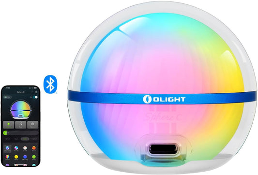 OLIGHT Sphere C Smart Night Light, USB-C Rechargeable, Ambient Table Lamp with APP Control, 75 Lumens RGB Dimmable Bedside lamp, Portable for Parties, Camping, Decoration (Type-C Cable Excluded)