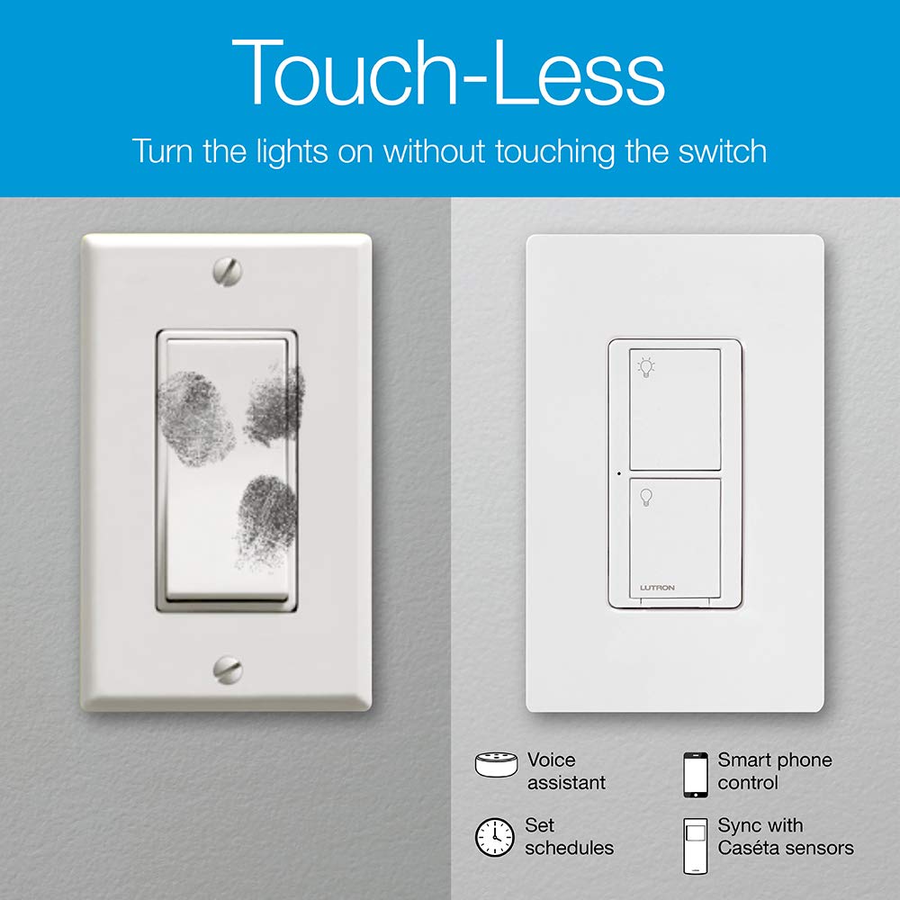Lutron Caseta Smart Light Switch for Lighting and Fans (Smart Hub Required) | For Caseta systems, smart switch for any bulbs, 6 amp, single-pole/3-way, neutral required, PD-6ANS-LA, Light Almond