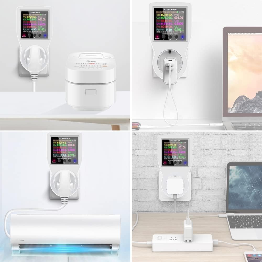 AC WiFi Watt Meter, Plug-in US Socket Power Meter, Electricity bill statistics,temperature control,Backlit Large Color Display, Overload Protection,Voltage AMP Tester, Electrical Energy Monitor Timer